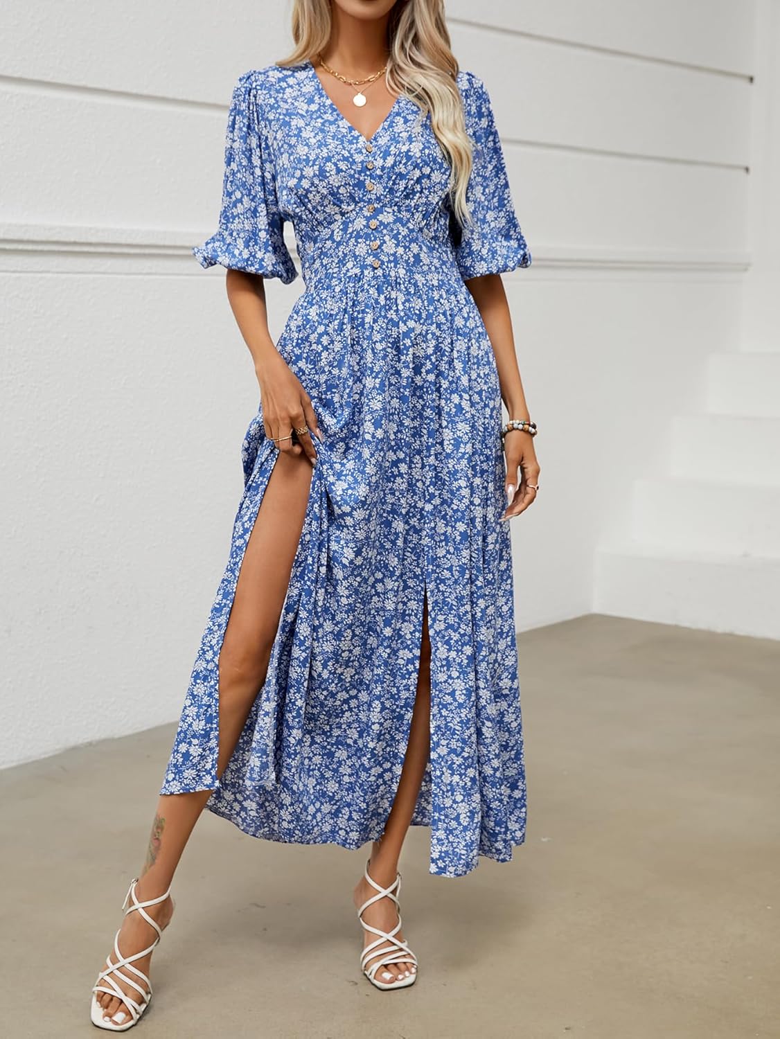 Joyce Women's Bohemian Floral Robe – V-Neck Wrap, Flowing Midi, Summer Sleeves