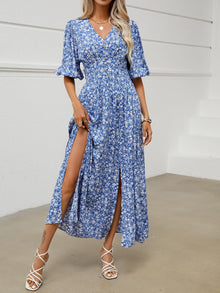 Joyce Women's Bohemian Floral Robe – V-Neck Wrap, Flowing Midi, Summer Sleeves