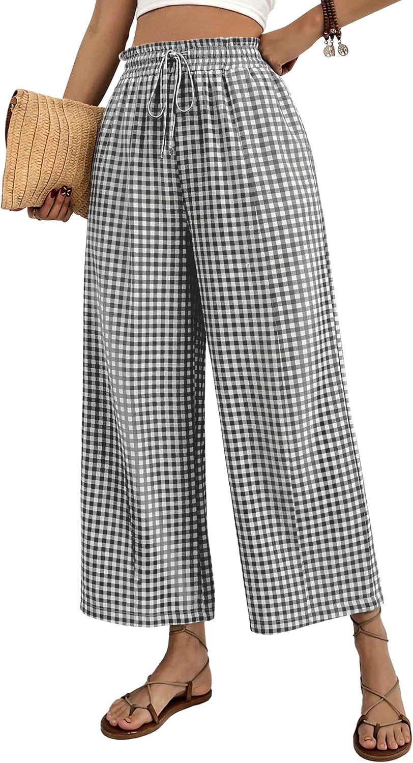 Mindi Women's Palazzo Pants – Wide Flowing Cut, Elastic Waist with Casual Chic Drawstring
