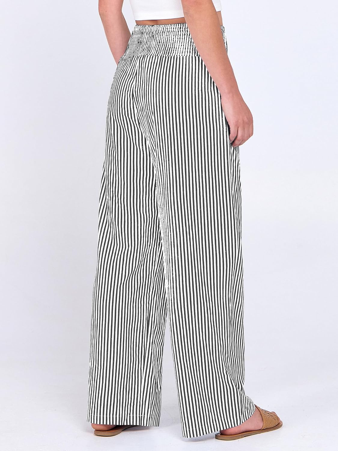 Léah Women's Pants – Striped High-Waisted Palazzo Pants with Pockets Summer