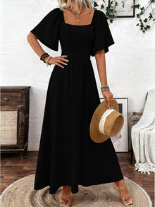 Patricia Women's Maxi Dress – Square Neck, Flowing A-Line Cut, Summer Batwing Sleeves