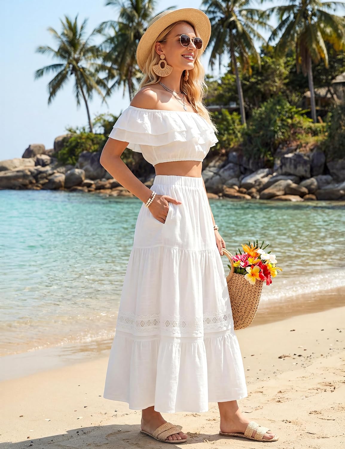 Jelly Maxi Skirt for Women – Bohemian High-Waisted Skirt, Flowing & Lace Summer
