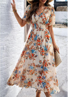 Dianne Women's Floral Dress – V-Neck, Short Sleeves, Flowing Cut, Casual Summer