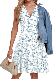 Sophie Women's Dress – Mini Wrap Dress with V-Neck Sleeveless and Pockets Summer