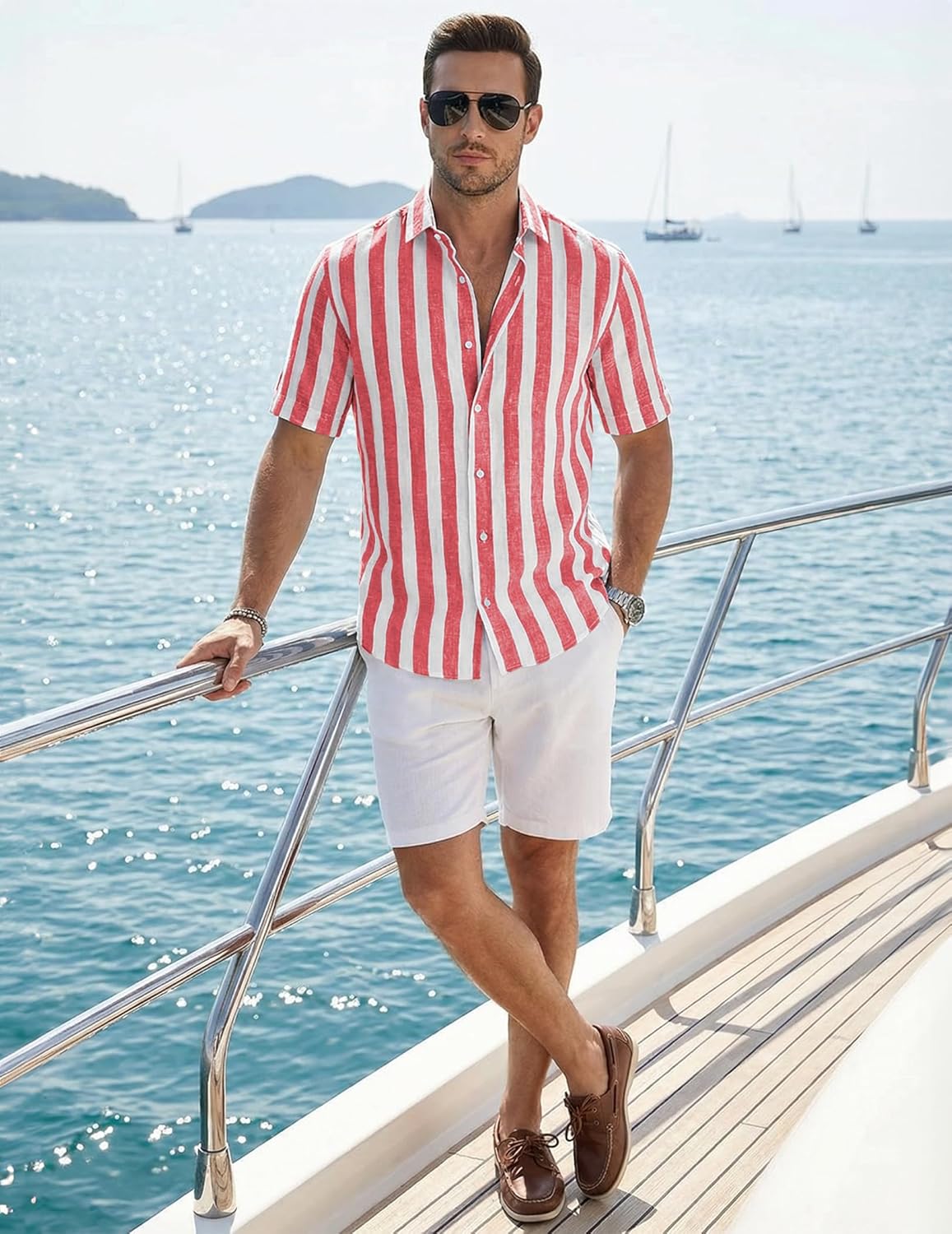 Julien Men's Shirt – Striped Short Sleeve Shirt, Casual Chic Summer Style