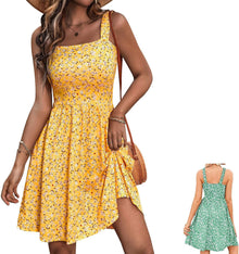 Emma Women's Dress – Floral Square Neck Sleeveless A-Line Mini Dress with Pockets Summer
