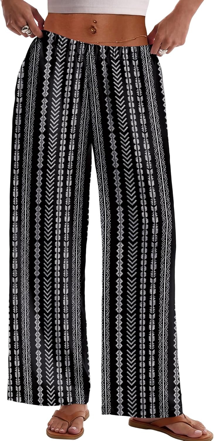 Kendi Women's Palazzo Pants – Wide Flowing Cut, Chic Elastic Waist Summer