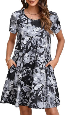 Tinker Women's T-Shirt Dress – Loose Fit, Crew Neck & Comfortable Pockets Summer