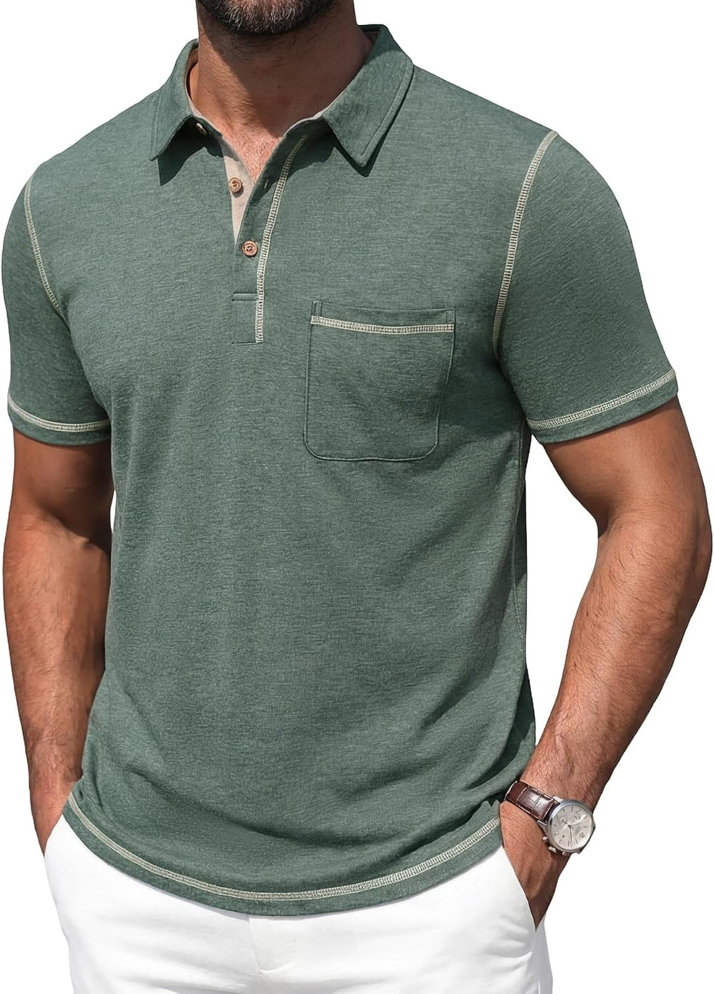 Arthur Men's Polo – Lightweight Cotton Polo, Short Sleeves, Pocket & Casual Chic Style