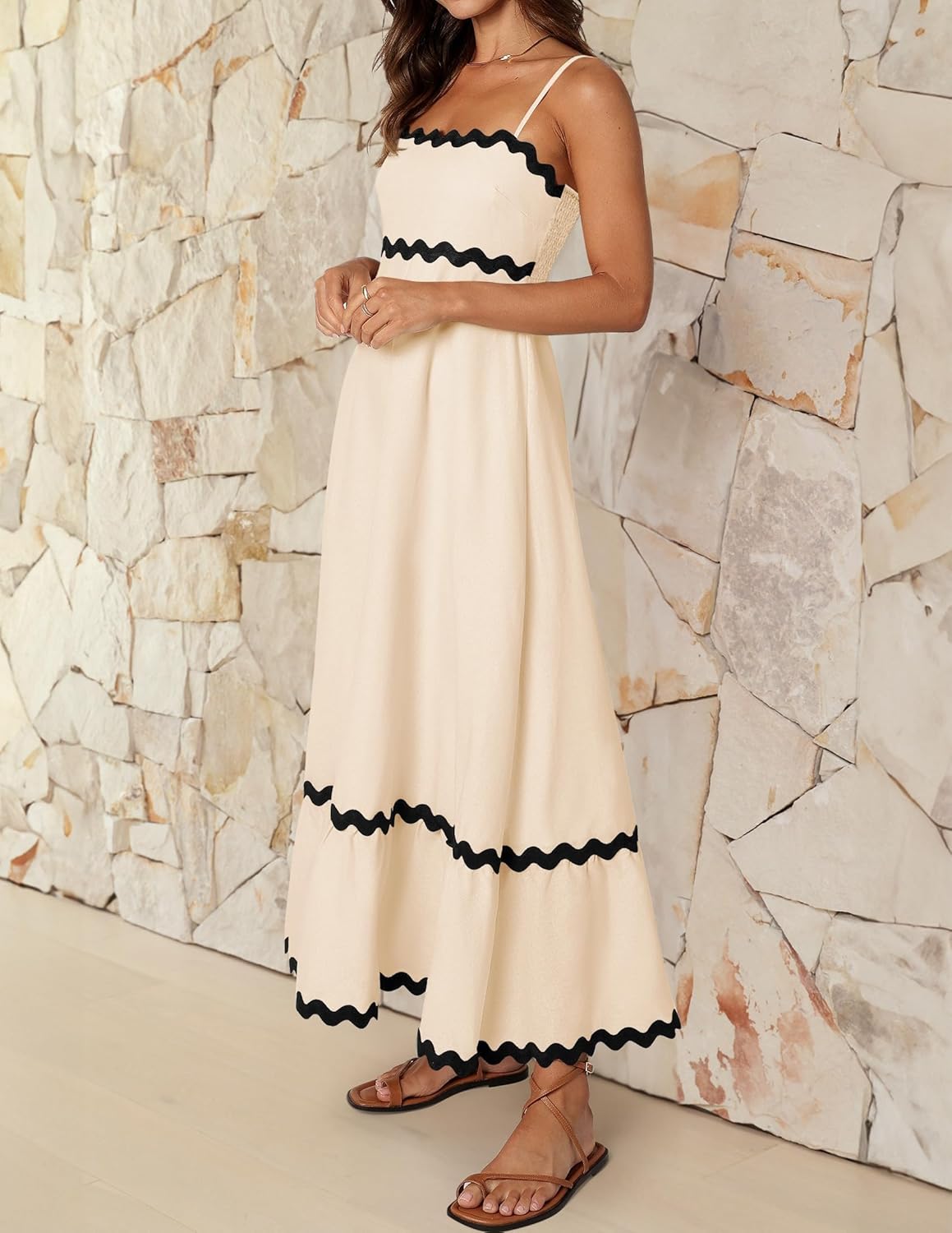 Ella Midi Dress for Women – Backless Dress with Thin Straps, Smocked, Flowing, Elegant Summer Dress