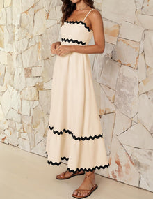 Ella Midi Dress for Women – Backless Dress with Thin Straps, Smocked, Flowing, Elegant Summer Dress