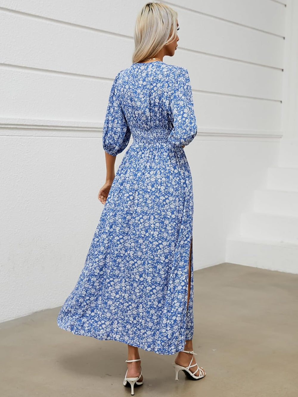 Joyce Women's Bohemian Floral Robe – V-Neck Wrap, Flowing Midi, Summer Sleeves