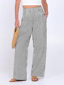 Léah Women's Pants – Striped High-Waisted Palazzo Pants with Pockets Summer
