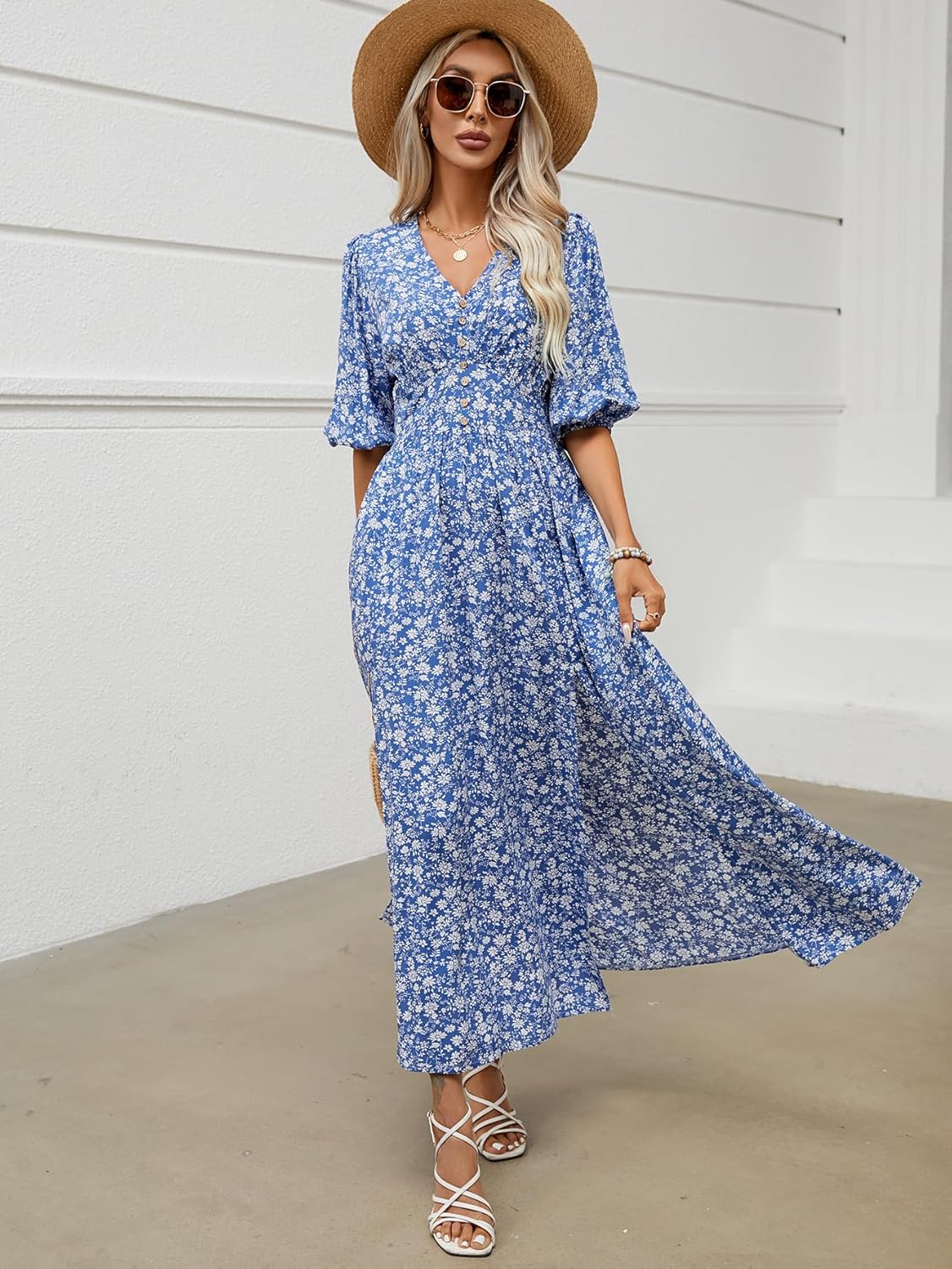 Joyce Women's Bohemian Floral Robe – V-Neck Wrap, Flowing Midi, Summer Sleeves