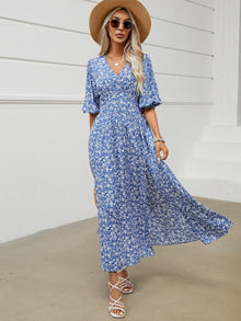 Joyce Women's Bohemian Floral Robe – V-Neck Wrap, Flowing Midi, Summer Sleeves
