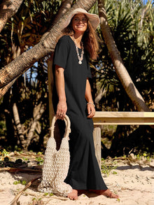 Julie Maxi Dress for Women – Long Dress with Short Sleeves and Pockets, Casual Elegant