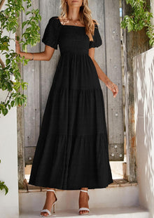 Reese Maxi Dress for Women Summer – Square Neck Smocked Dress, Puff Sleeves & Flowing Ruffles