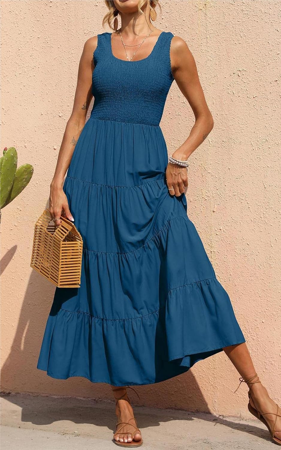 Élina Maxi Dress for Women – Sleeveless Smocked Dress A-Line Cut Summer Bohemian