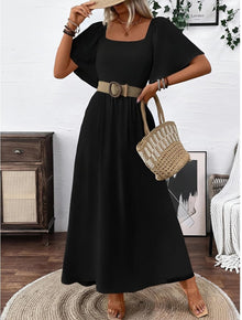 Patricia Women's Maxi Dress – Square Neck, Flowing A-Line Cut, Summer Batwing Sleeves