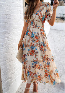 Dianne Women's Floral Dress – V-Neck, Short Sleeves, Flowing Cut, Casual Summer