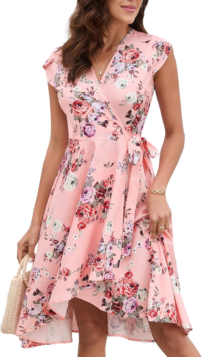 Sofia Floral Dress for Women – Elegant Summer Petal Sleeve Wrap Dress