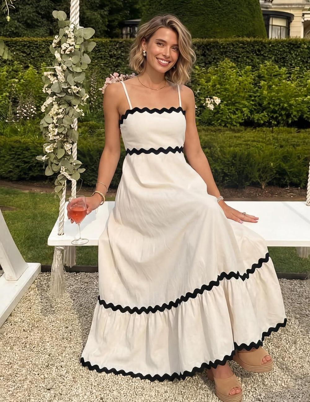 Ella Midi Dress for Women – Backless Dress with Thin Straps, Smocked, Flowing, Elegant Summer Dress