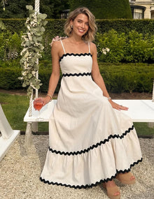 Ella Midi Dress for Women – Backless Dress with Thin Straps, Smocked, Flowing, Elegant Summer Dress
