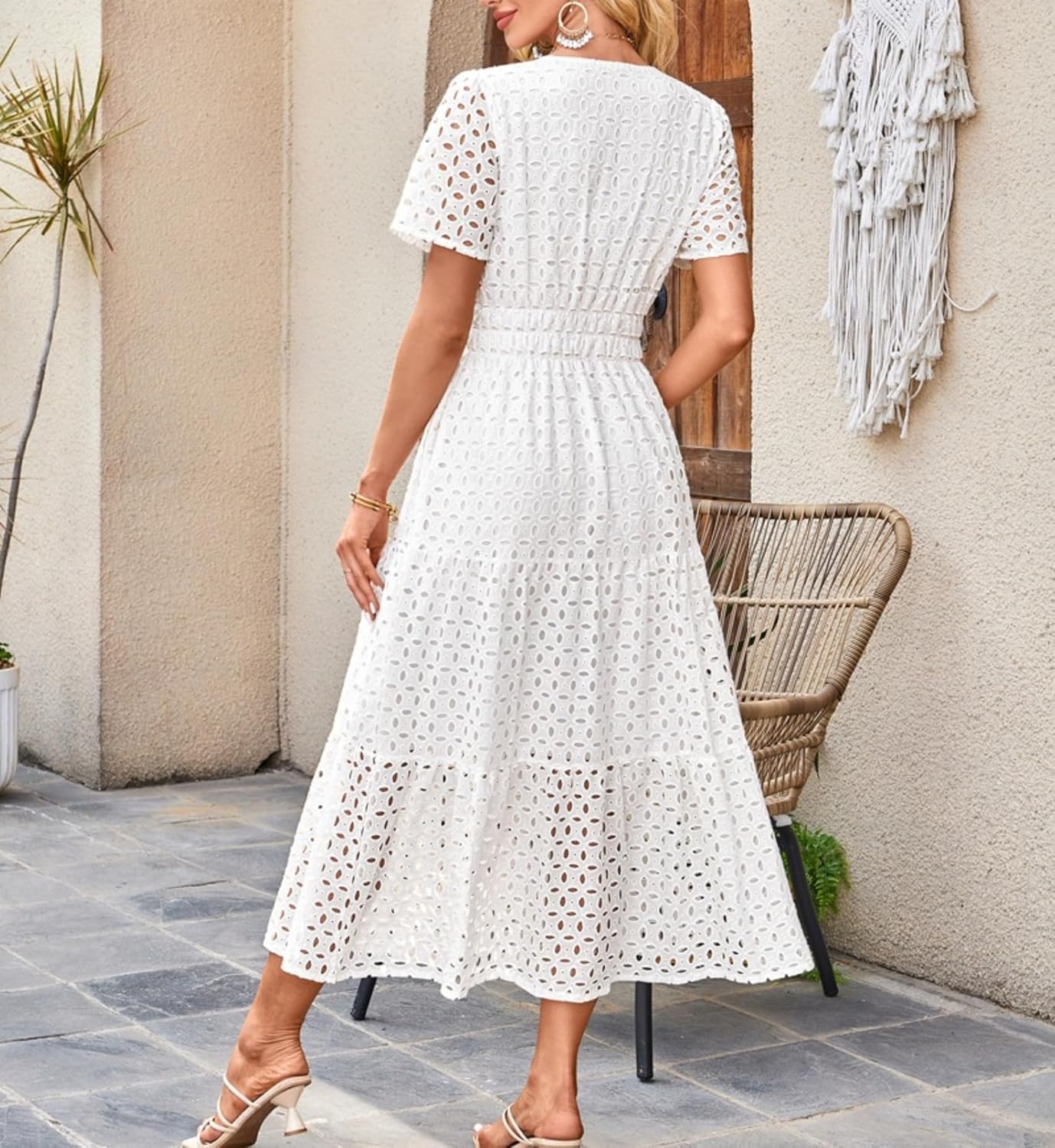 Clara Women's Dress – Maxi Dress with English Embroidery, V-Neck, High Waist, Bohemian Summer
