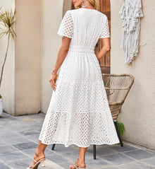 Clara Women's Dress – Maxi Dress with English Embroidery, V-Neck, High Waist, Bohemian Summer
