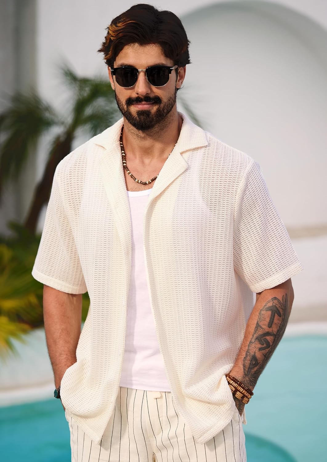 Herbert Men's Crochet Shirt – Openwork Knit Shirt Cuban Style Summer
