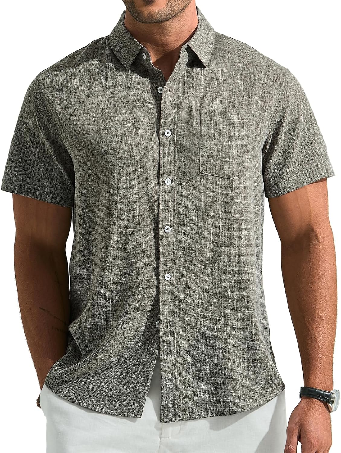Léo Men's Shirt – Short Sleeve Linen Shirt, Breathable & Casual Summer Style