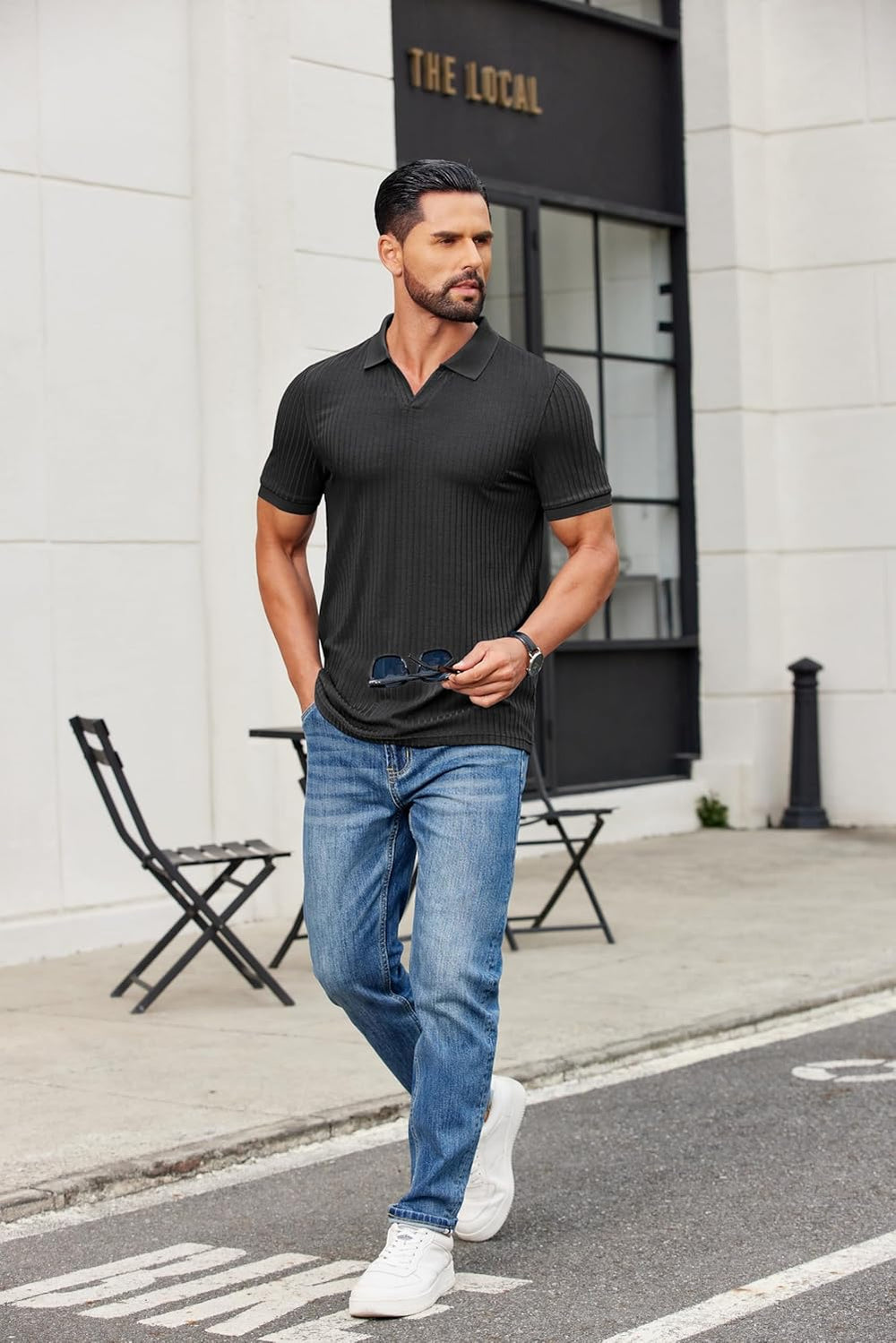 Alex Polo Men – Ribbed V-Neck Slim Fit Polo, Light & Modern Summer Style
