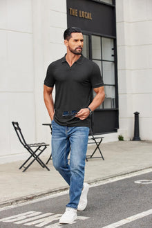 Alex Polo Men – Ribbed V-Neck Slim Fit Polo, Light & Modern Summer Style