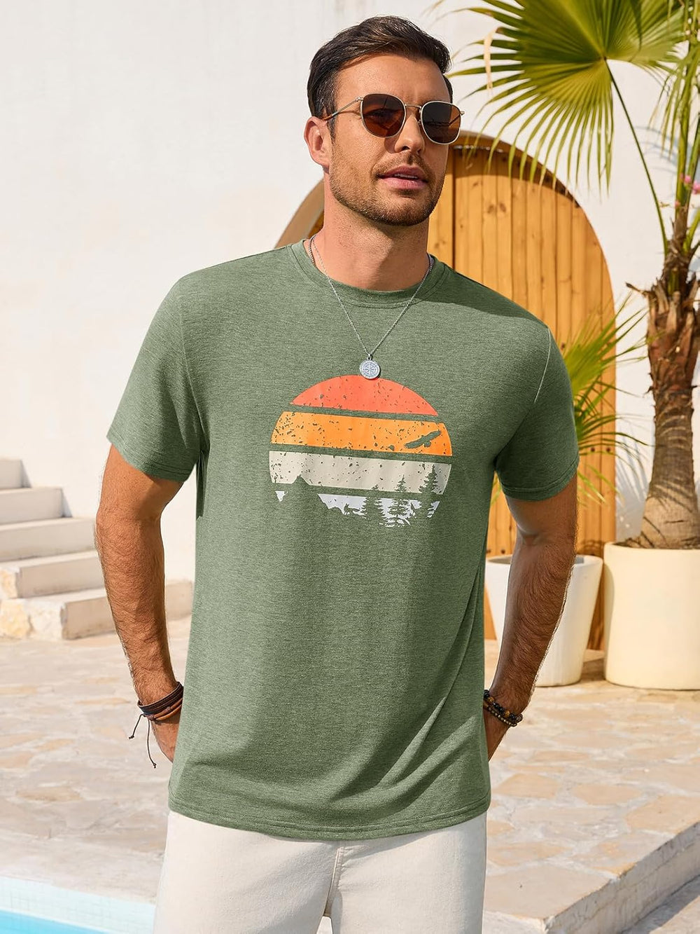 Enzo Men's T-Shirt – Graphic Crew Neck Tee, Vintage Beach & Casual Style