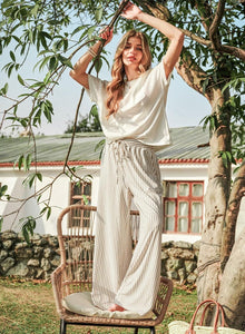 Arlyn Women's Pants – Wide Striped Palazzo with Elastic Waist & Pockets
