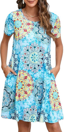 Tinker Women's T-Shirt Dress – Loose Fit, Crew Neck & Comfortable Pockets Summer