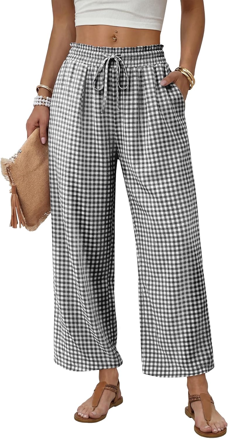 Mindi Women's Palazzo Pants – Wide Flowing Cut, Elastic Waist with Casual Chic Drawstring