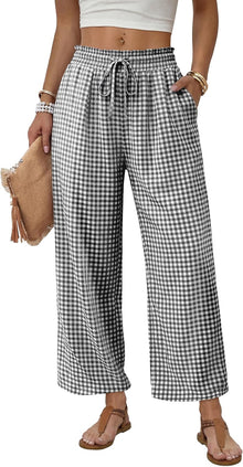 Mindi Women's Palazzo Pants – Wide Flowing Cut, Elastic Waist with Casual Chic Drawstring