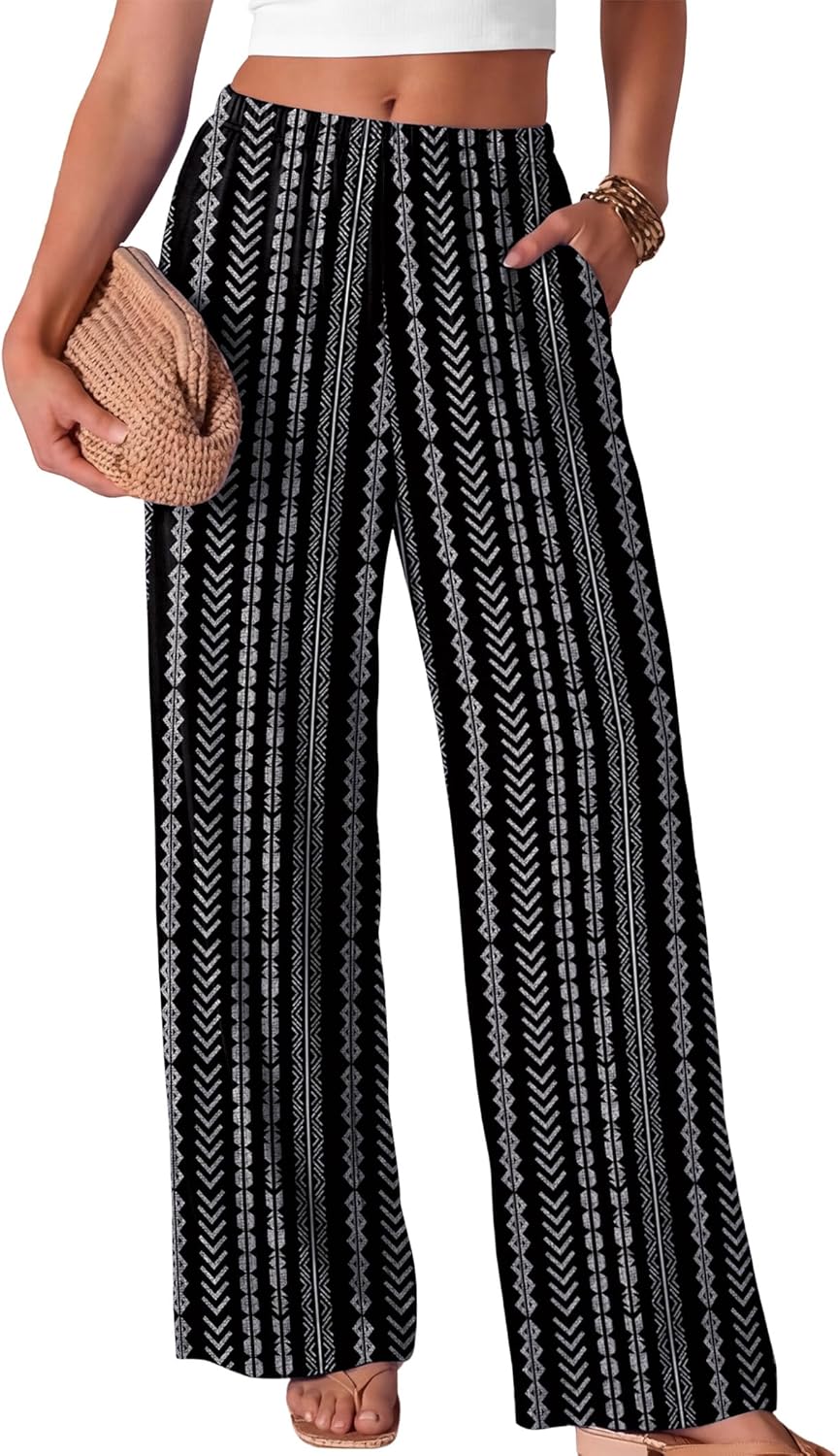 Kendi Women's Palazzo Pants – Wide Flowing Cut, Chic Elastic Waist Summer