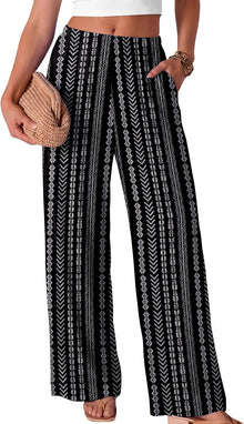 Kendi Women's Palazzo Pants – Wide Flowing Cut, Chic Elastic Waist Summer