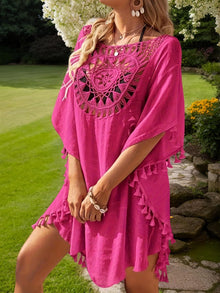 Riona Women's Dress – Mid-Length Summer Dress with 3/4 Sleeves, Round Neck, Casual Fluid Fit, Beach Style