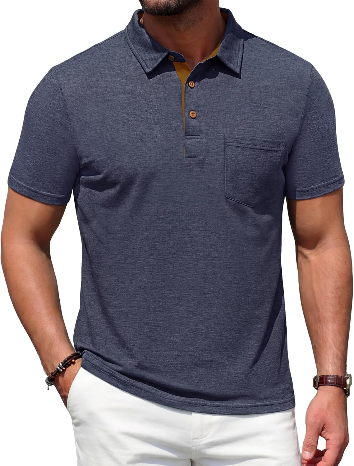 Renato Men's Polo – Lightweight Cotton Polo, Contrasting Collar & Casual Chic Pocket