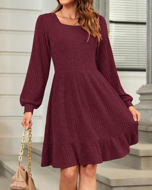 Élise Women's Knit Dress – Square Neck Long Sleeve Dress for Fall Winter