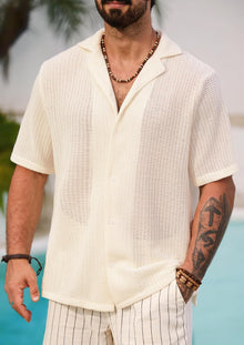 Herbert Men's Crochet Shirt – Openwork Knit Shirt Cuban Style Summer