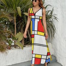 Lena Women's Dress – Sleeveless V-Neck Maxi Dress High Waist Modern Pattern Summer