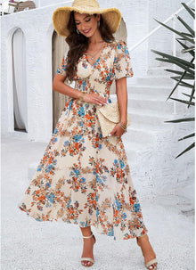 Dianne Women's Floral Dress – V-Neck, Short Sleeves, Flowing Cut, Casual Summer