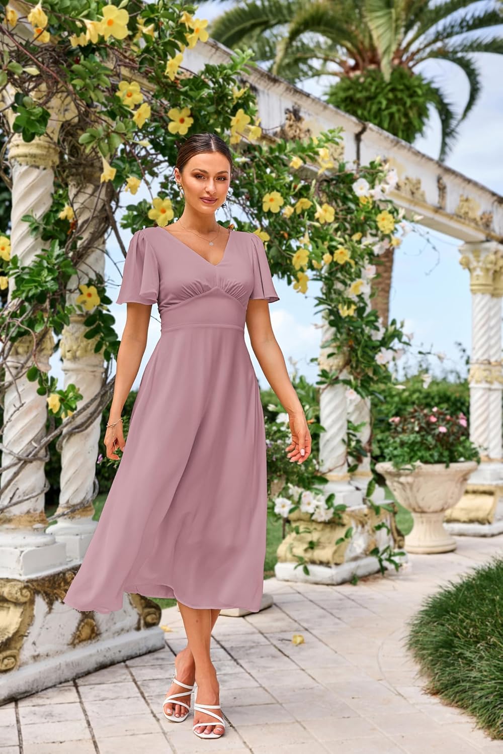 Claire Women's Dress – Maxi Dress with V-Neck, Square Back, A-Line, Flowing Bohemian Summer Style