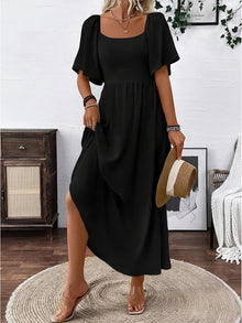Patricia Women's Maxi Dress – Square Neck, Flowing A-Line Cut, Summer Batwing Sleeves
