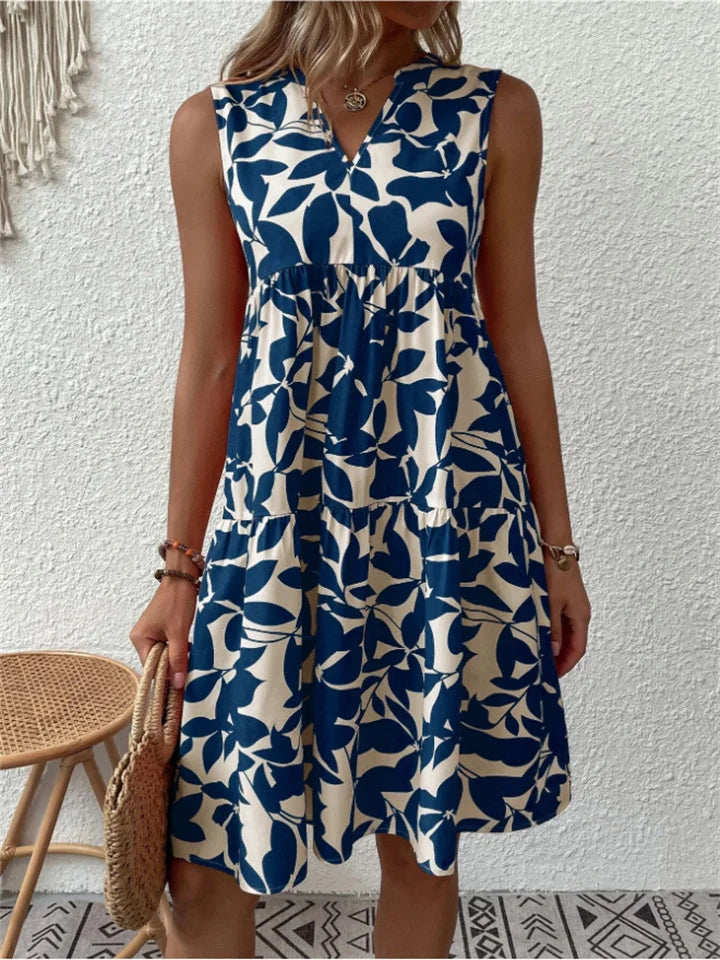 Elenya Summer Dress Woman – Lightweight Flared Dress with Floral Print in Breathable Blended Cotton