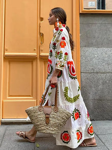 Celia Maxi Dress Woman – Long Cotton Dress with Bohemian Embroidery & Colorful Details